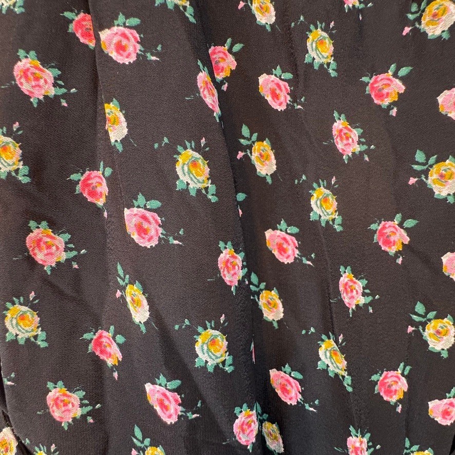 Boden Black Floral Rose V-Neck Midi Dress Long Sleeve Tie Waist D0389 Womens 6R