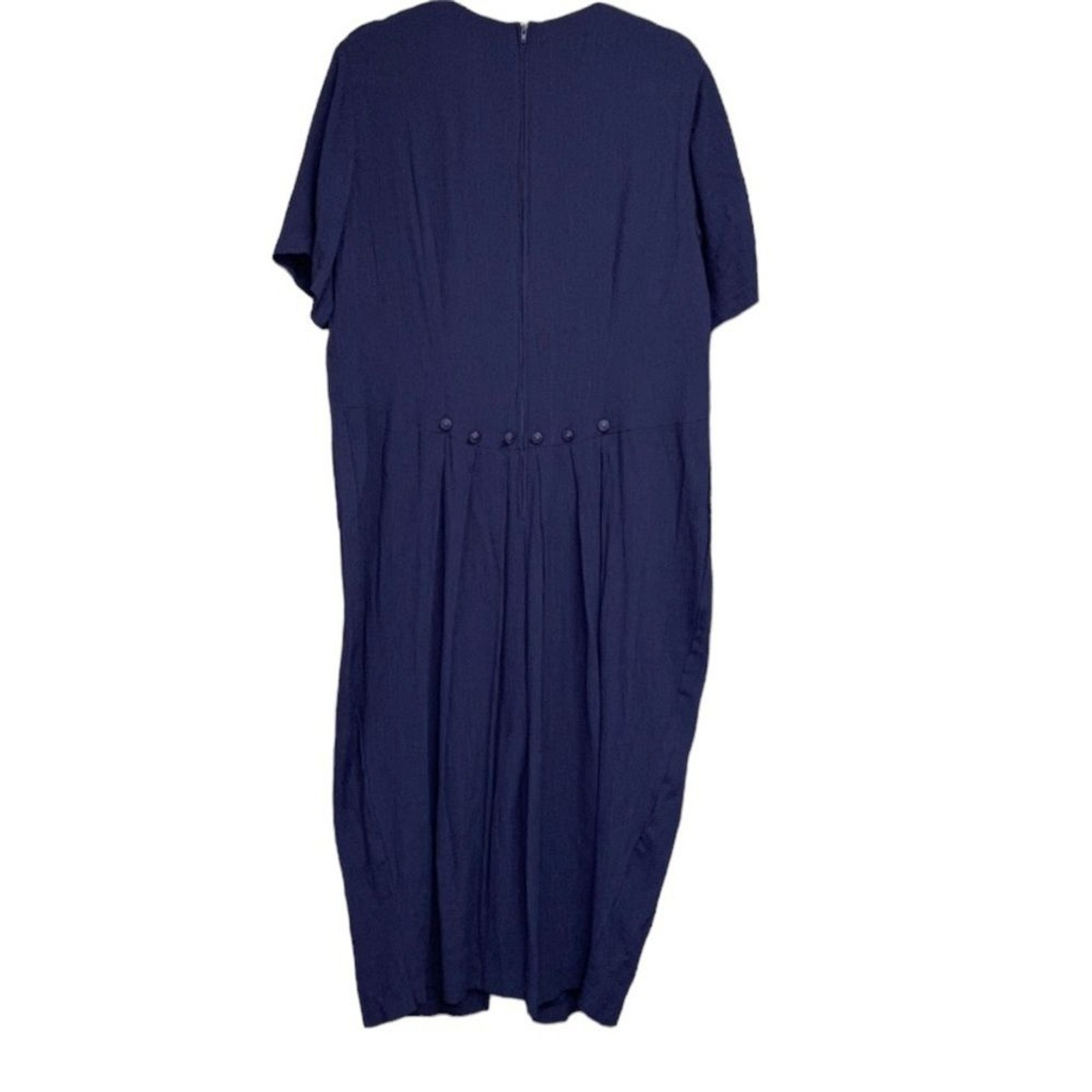 Vtg Betsy Lauren Button Accent Midi Short Sleeve Dress Front Back Slit Sz 18