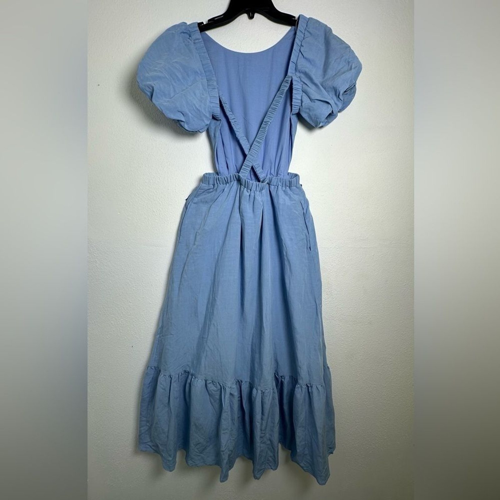 ASTR The Label Jelena Light Blue Backless Dress with Puff Sleeves Maxi Dress M