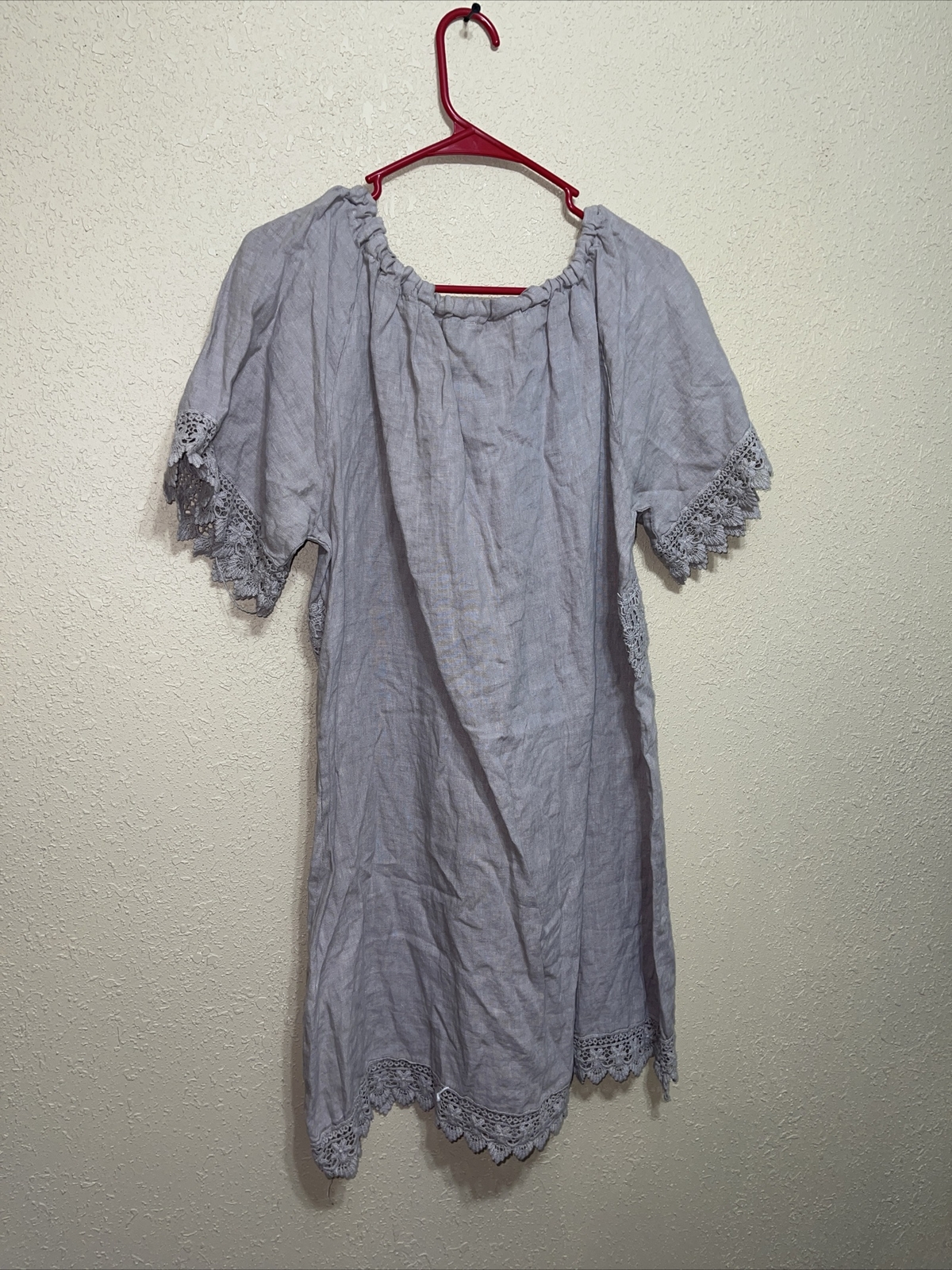 Des Si Belles LINEN Crochet trim DRESS SZ XL NEW