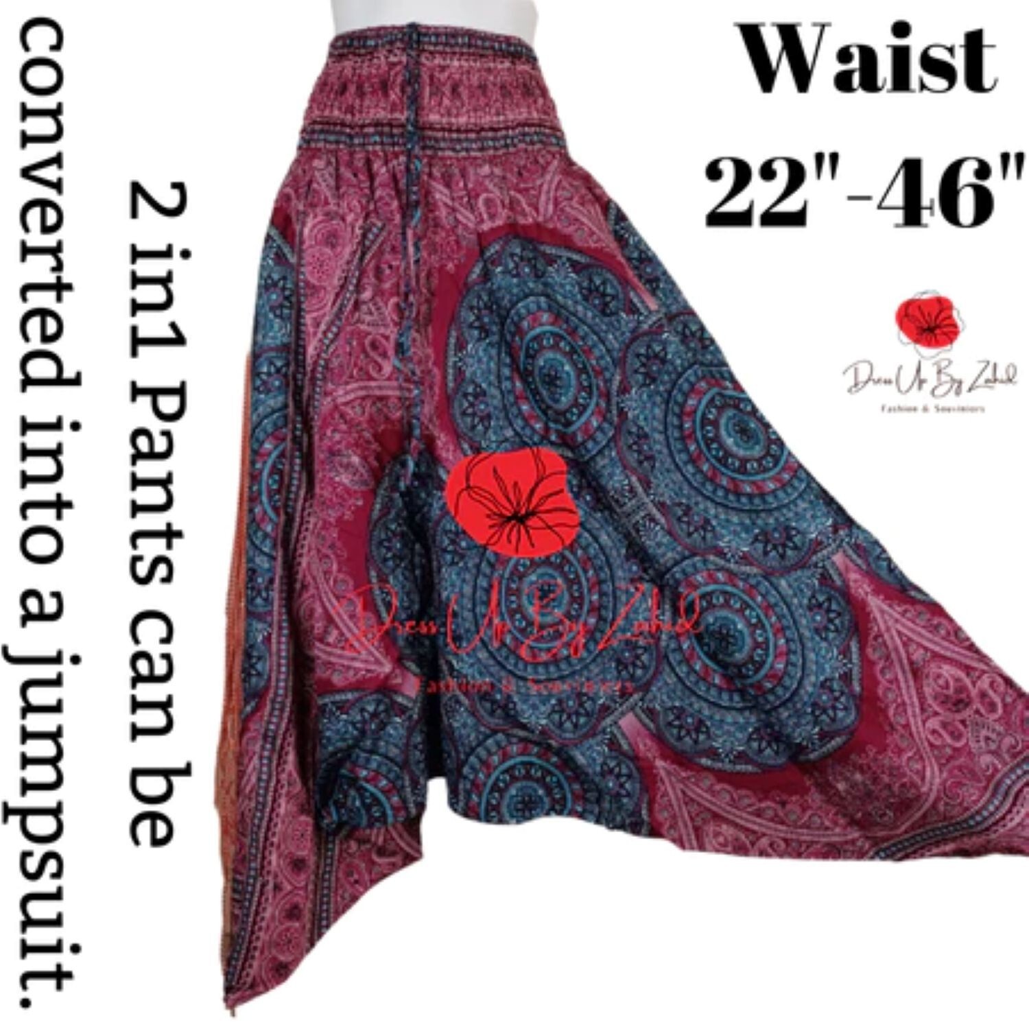 Magical Low Cut Aladdin Pants can be converted into a jumpsuit. Get 3 pieces