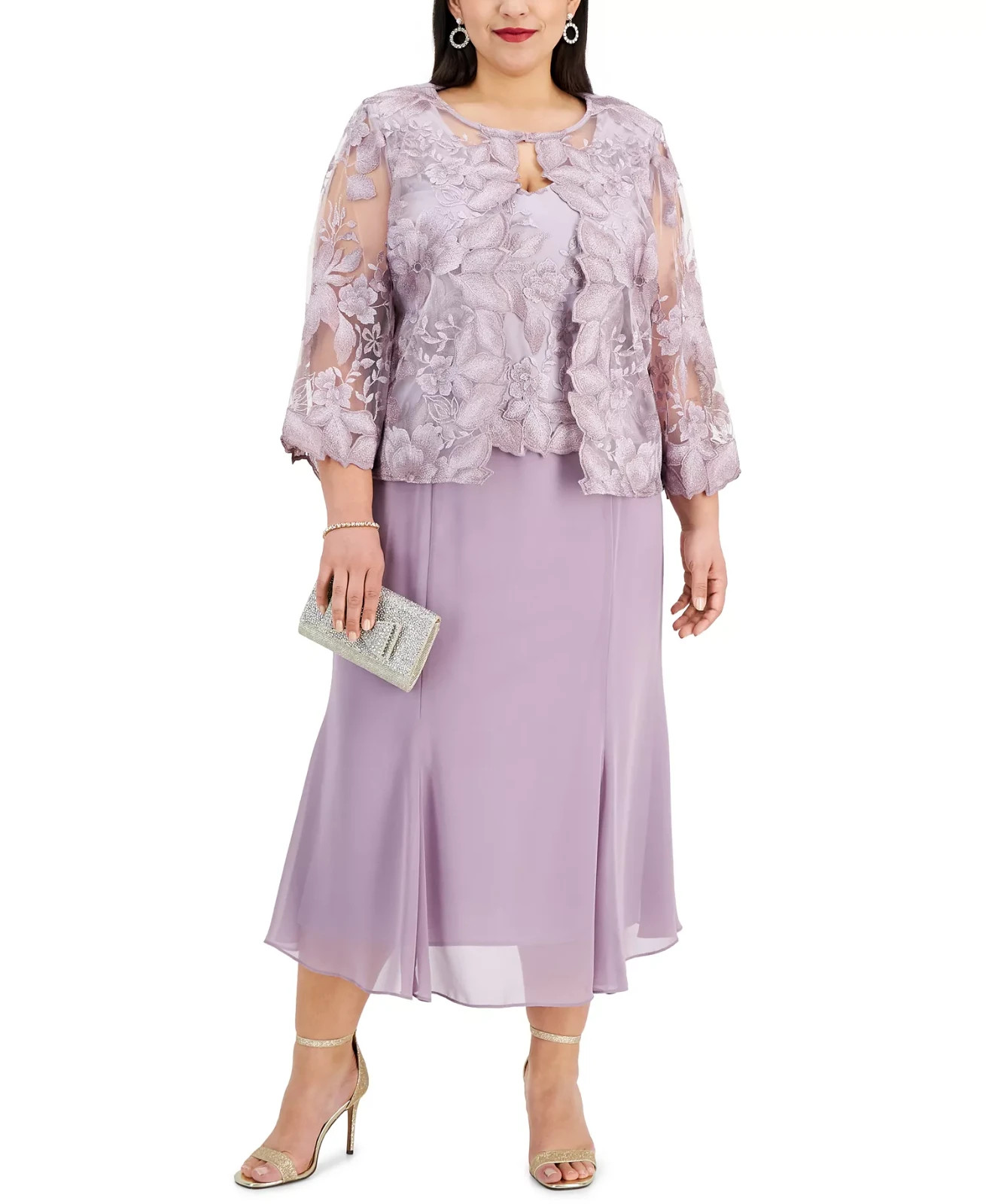 Alex Evenings Plus Size A Line Dress Lace Mock Jacket 20W Smokey Orchid $239