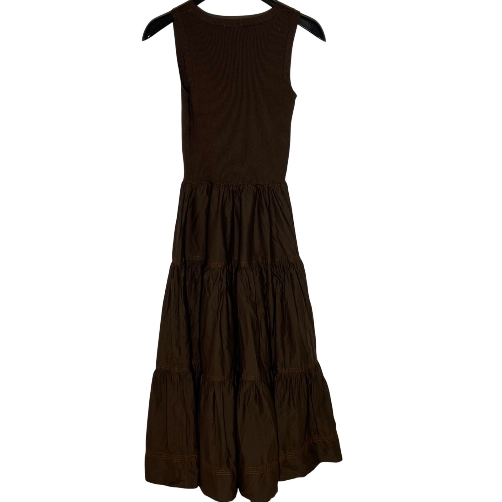 Moon River Ribbed Bodice Contrast Stitch Cotton Maxi Dress Sz MED Minimalist