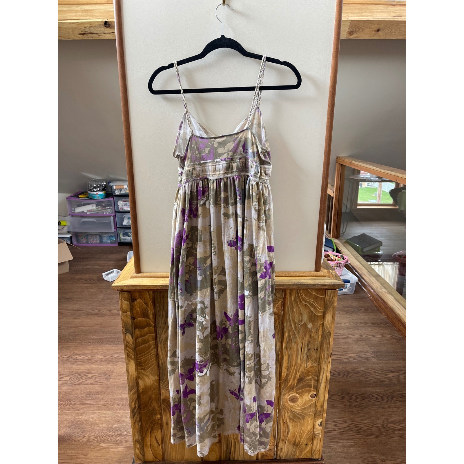 Route 66 Womens Purple Floral Cotton Maxi Dress Braided Straps Size Medium