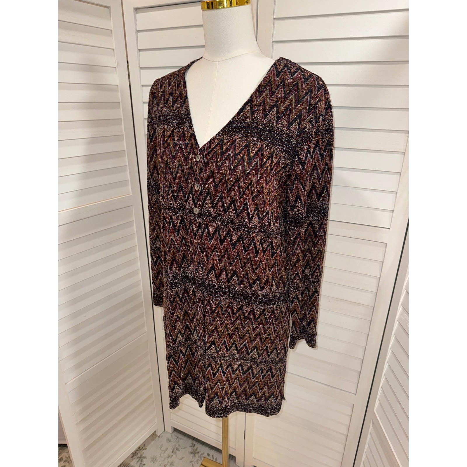 Rabbit Designs Cardigan Womens Multi Metallic Chevron Zigzag Vintage 14M