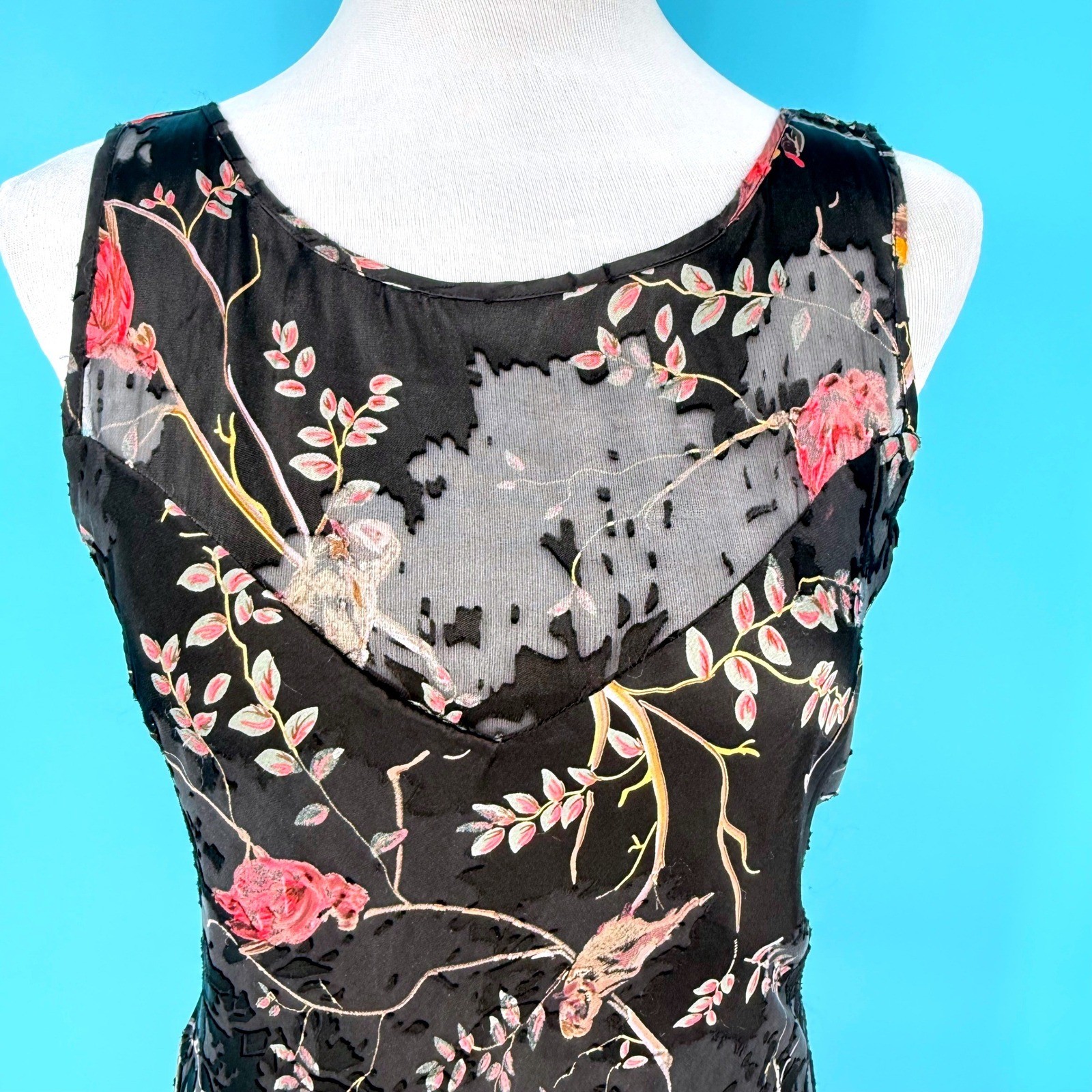 The Pyramid Collection Silk Blend Burnout Maxi Dress Black Size M Fairy Whimsy