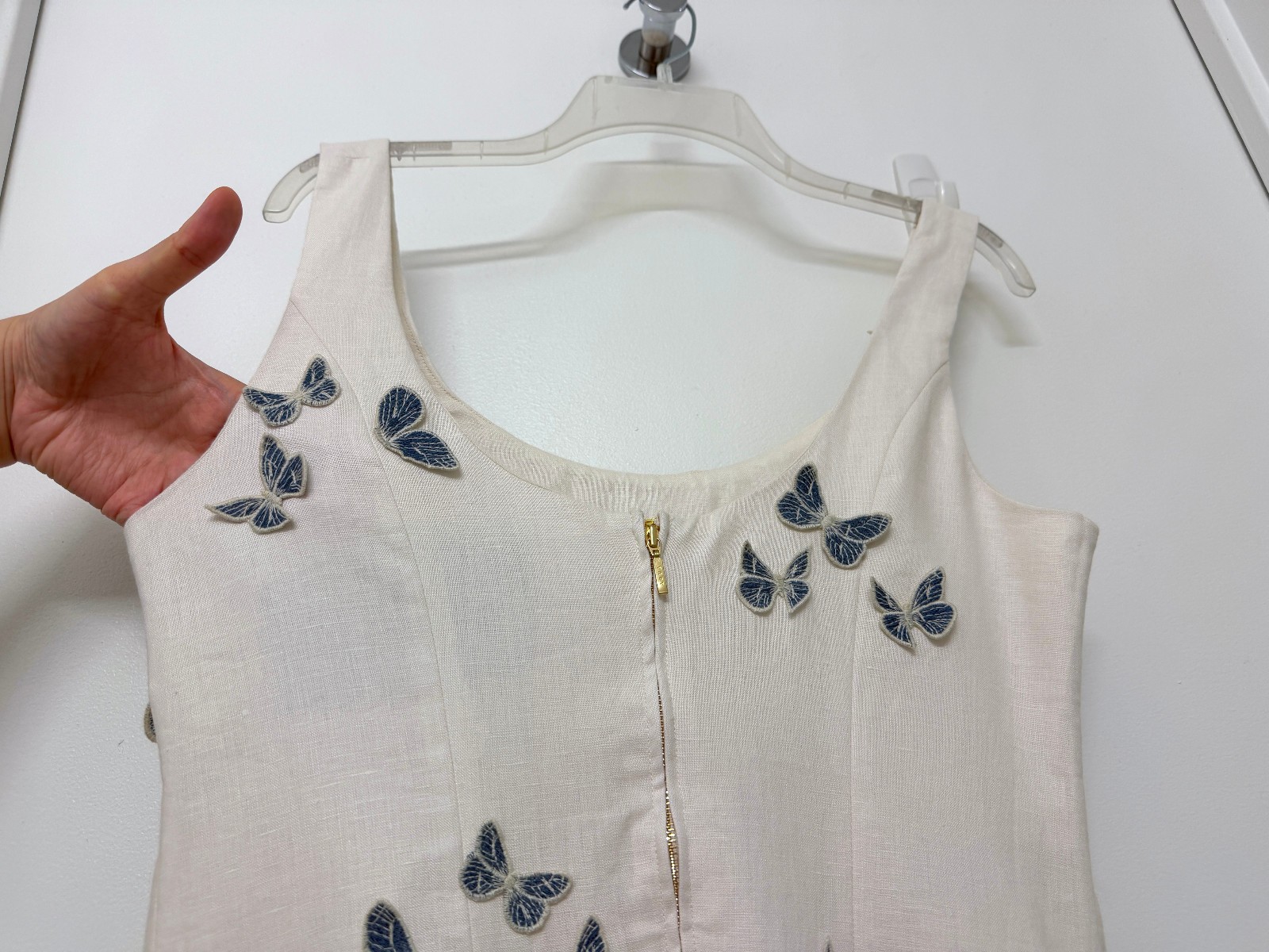 Agua Bendita Pluma Lymanopoda Butterfly Embroidered Mini Dress White Moth L