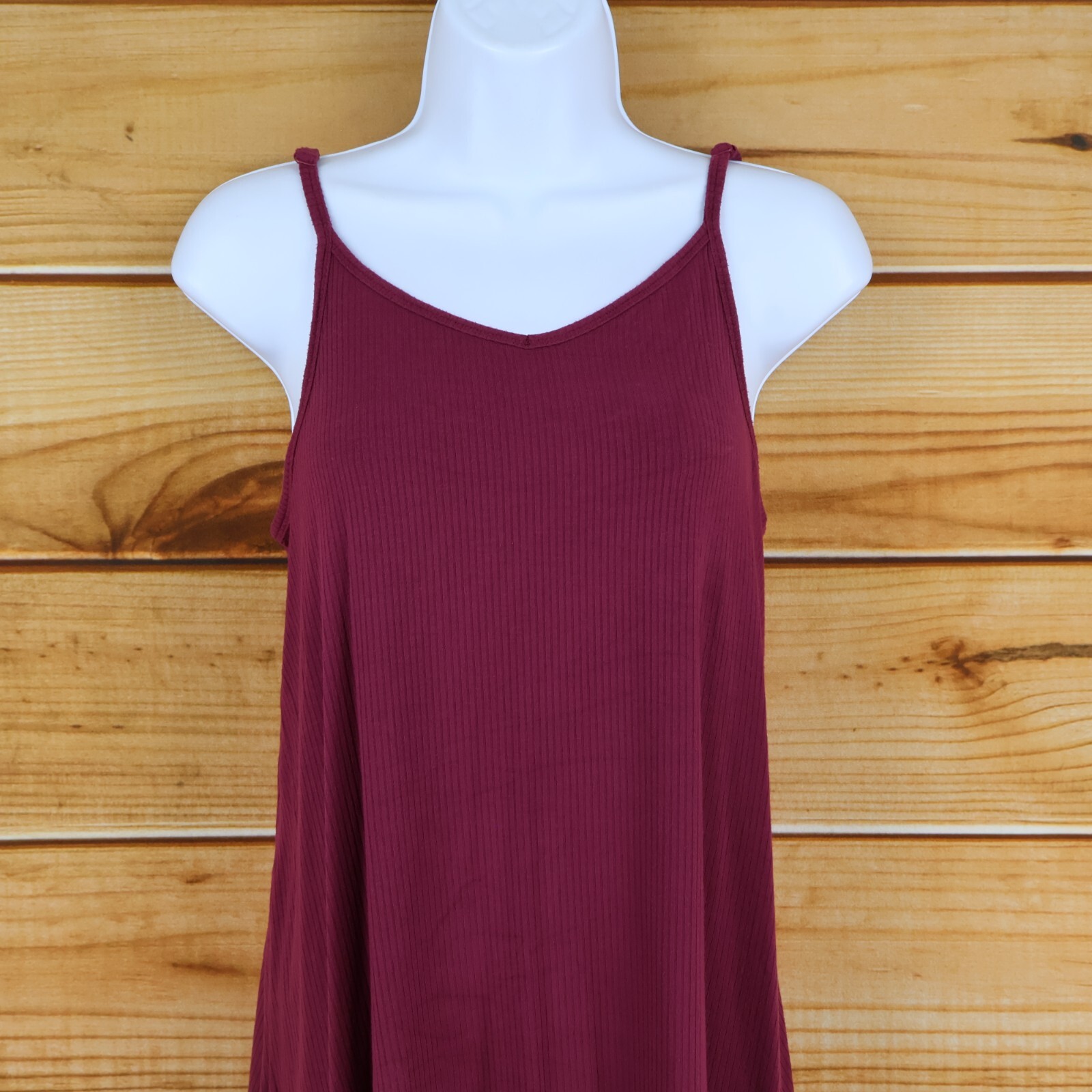 Mossimo Ribbed Sundress Womens Sz XS Maroon Adjustable Straps Stretch Loose Fit