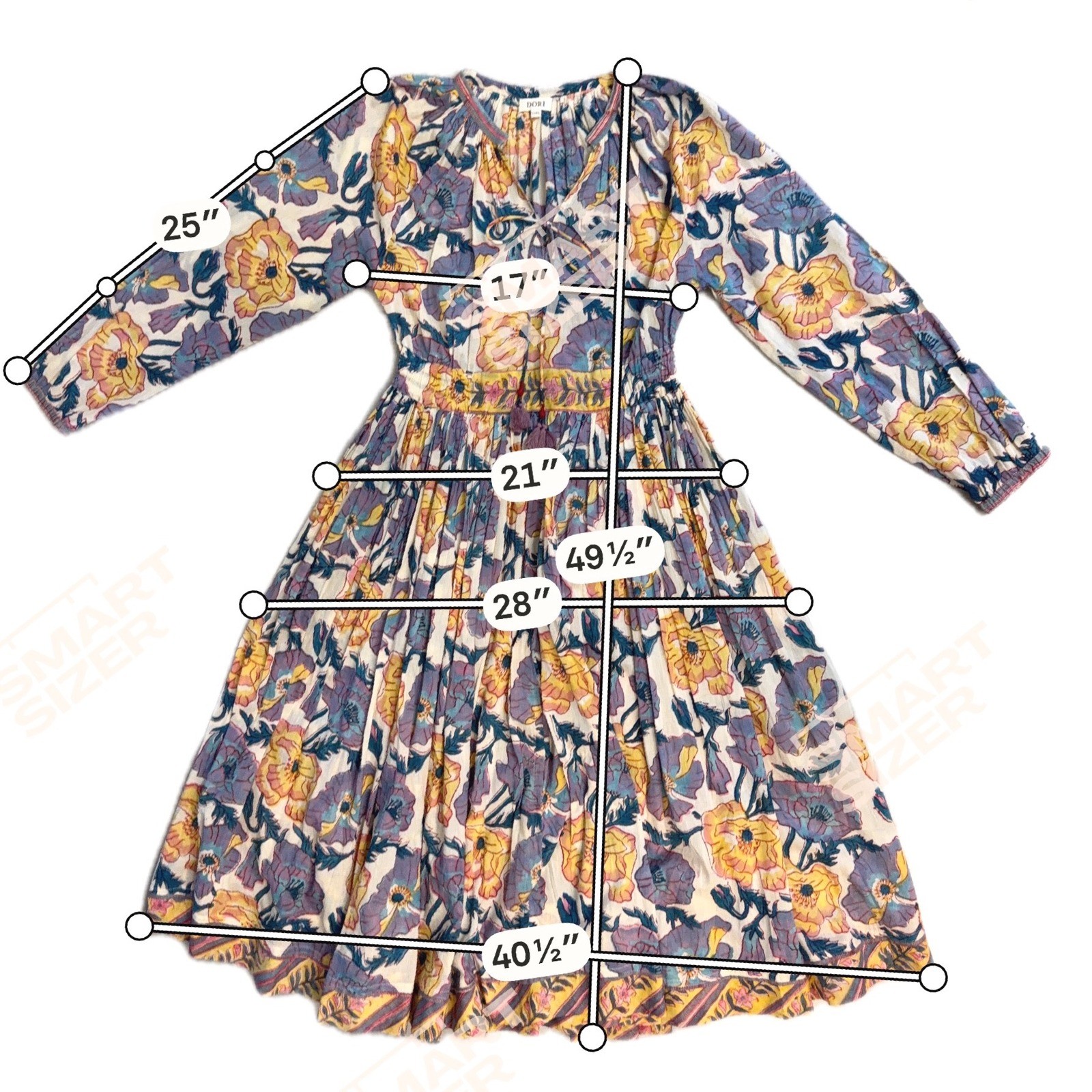 Dori Floral Poppy Print Cotton Boho Midi Dress Purple Yellow Cottagecore L/XL