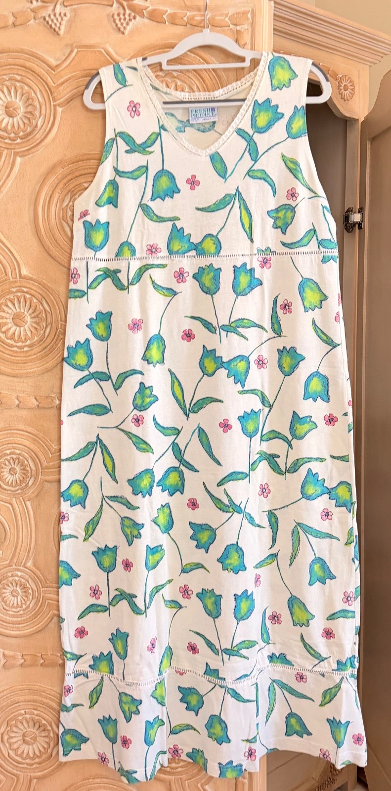 Fresh Produce Women Watercolor Flower Summer Sun Dress Tank Cotton Multicolor L