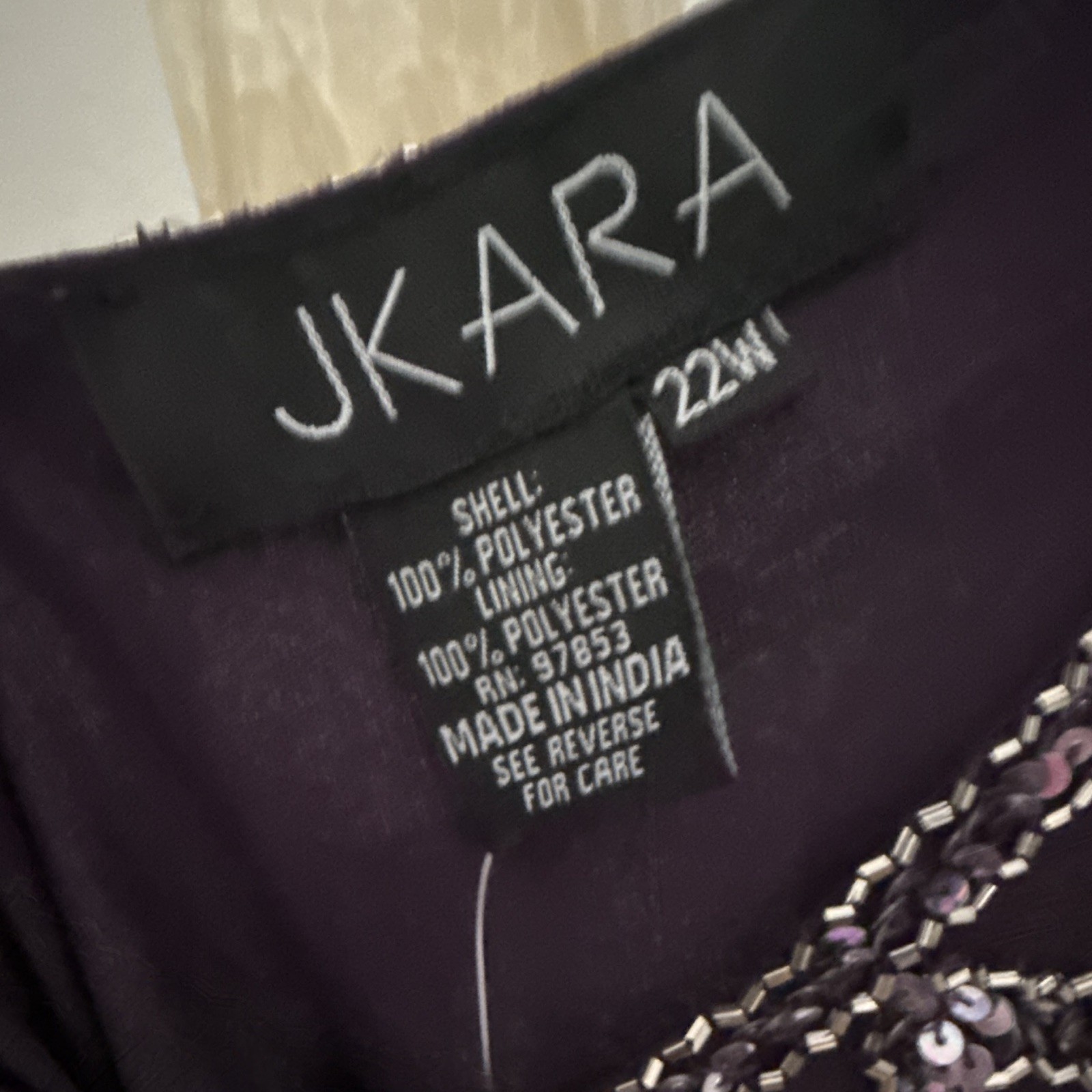 JKara Women’s 22W Purple Beaded Sequin Mesh V-Neck 3/4 Sleeve Long Gown