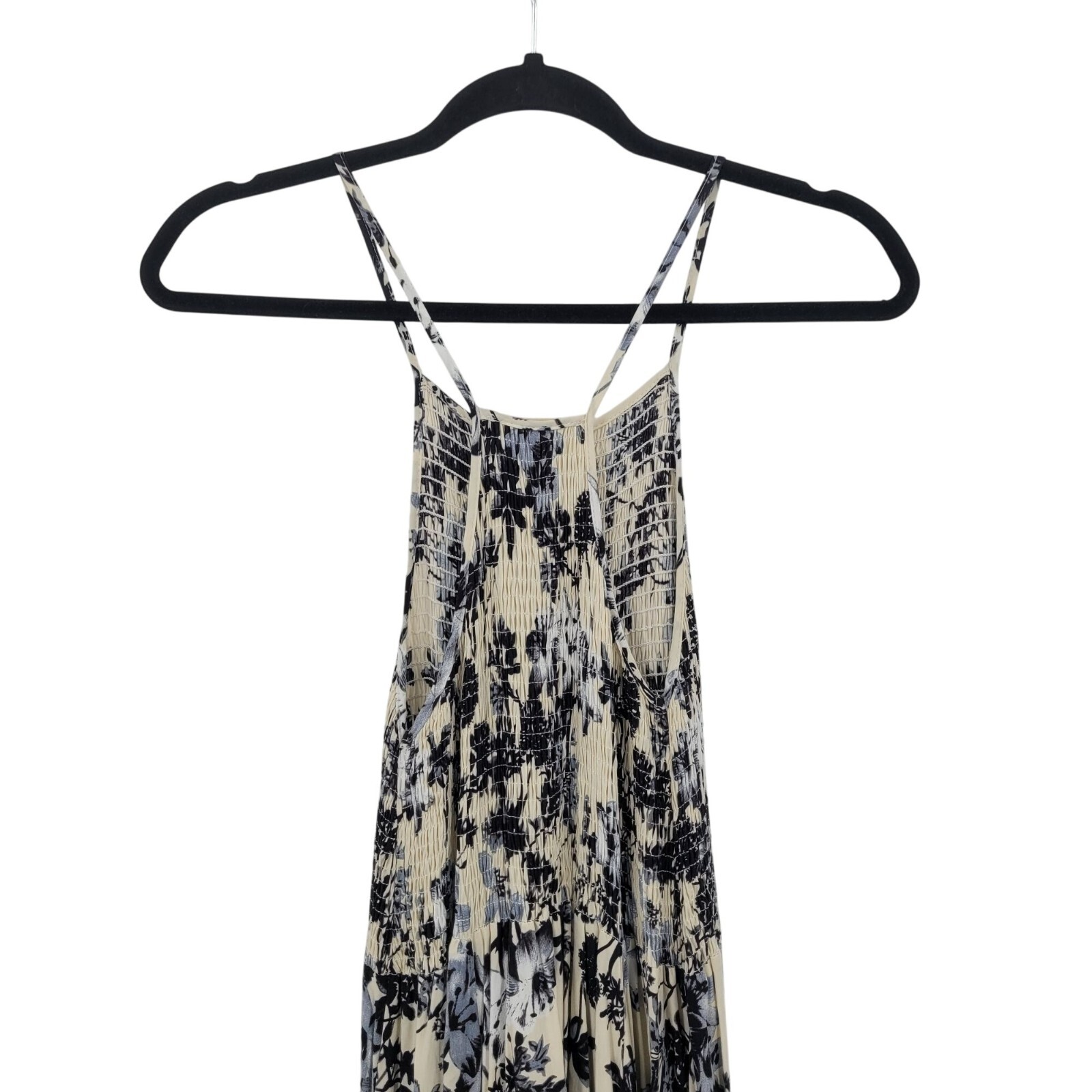 Lira Floral Cami Smocked Racerback Midi Dress Sz S Navy White Strappy Beach Boho