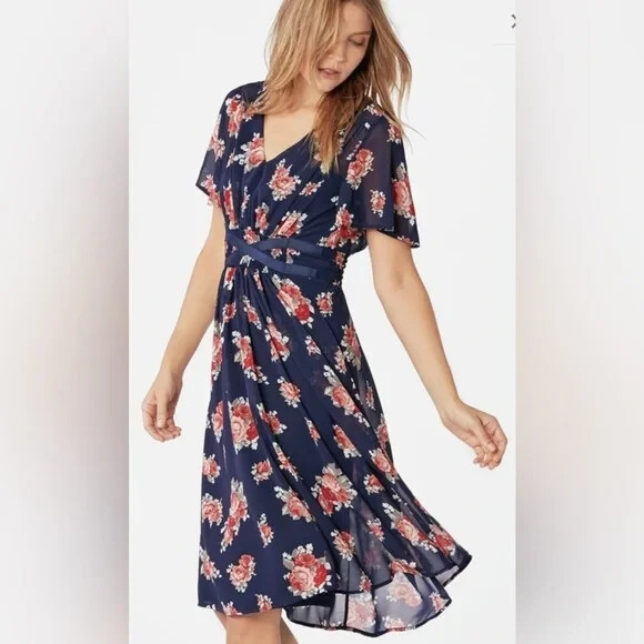 Chiffon Tea Dress in Dark Indigo Multi from JustFab – Never Worn Medium