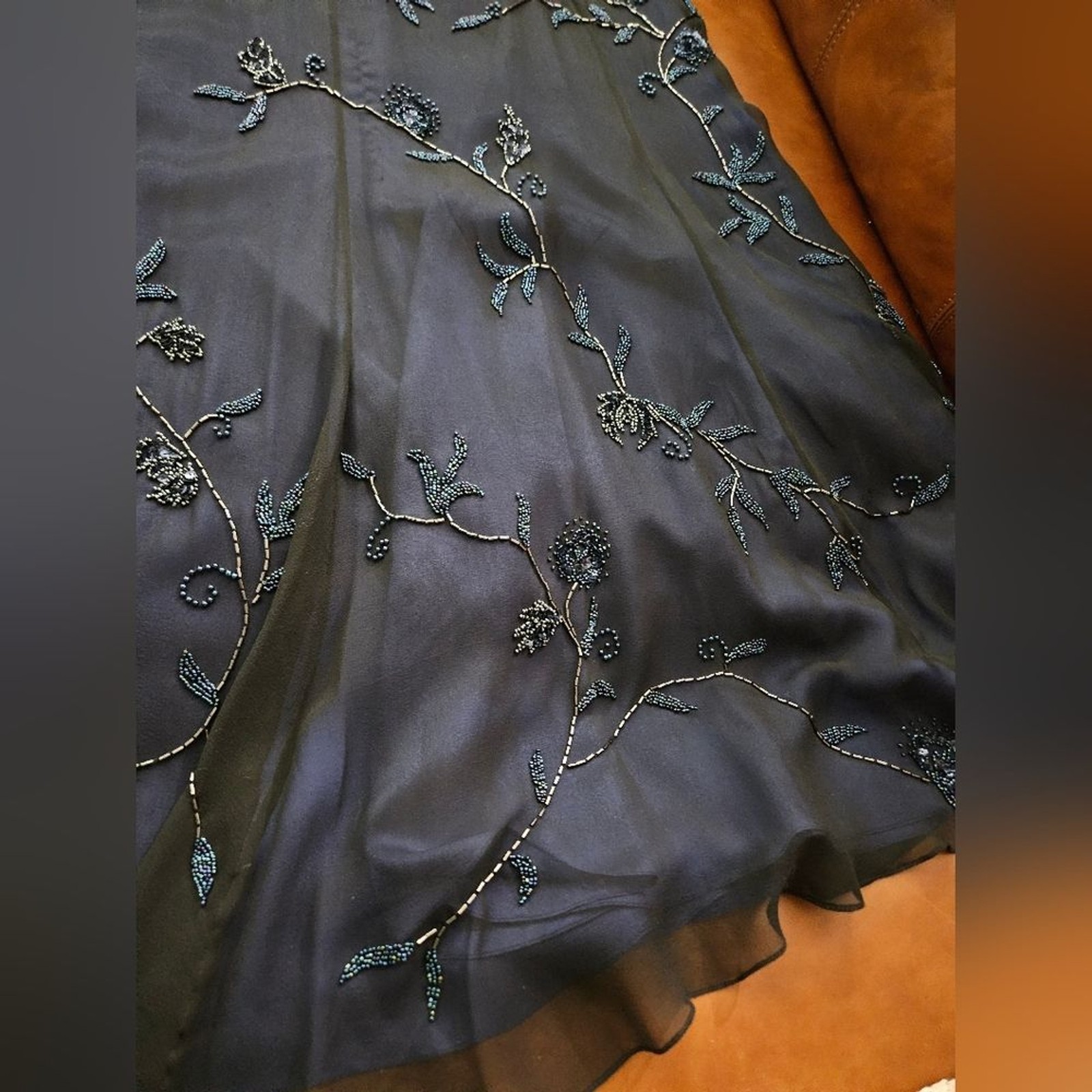 Cassandra Stone Blue Fully Beaded Size 8 Evening Gown $550 NWOT
