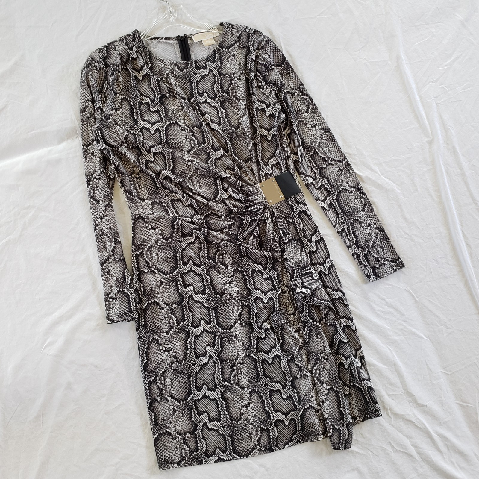 MICHAEL KORS Size P/L Snakeskin Print Dress Signature Logo Plate at waist gather