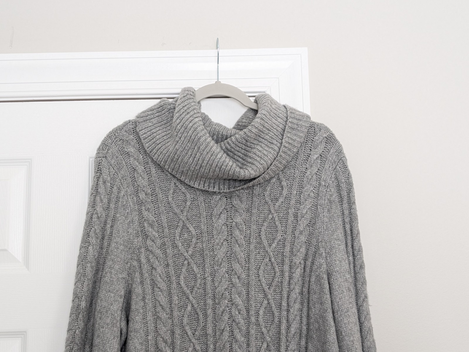 Talbots XL Cowl Neck Grey Chunky Cableknit Fisherman Sweater Knee Length Dress