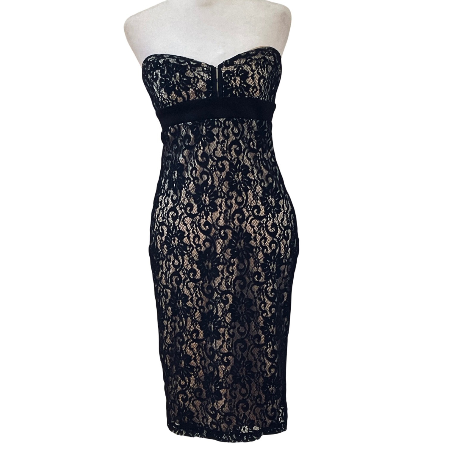 Alexia Admor NY Dress Strapless Black Nude Lace Cocktail Formal Small
