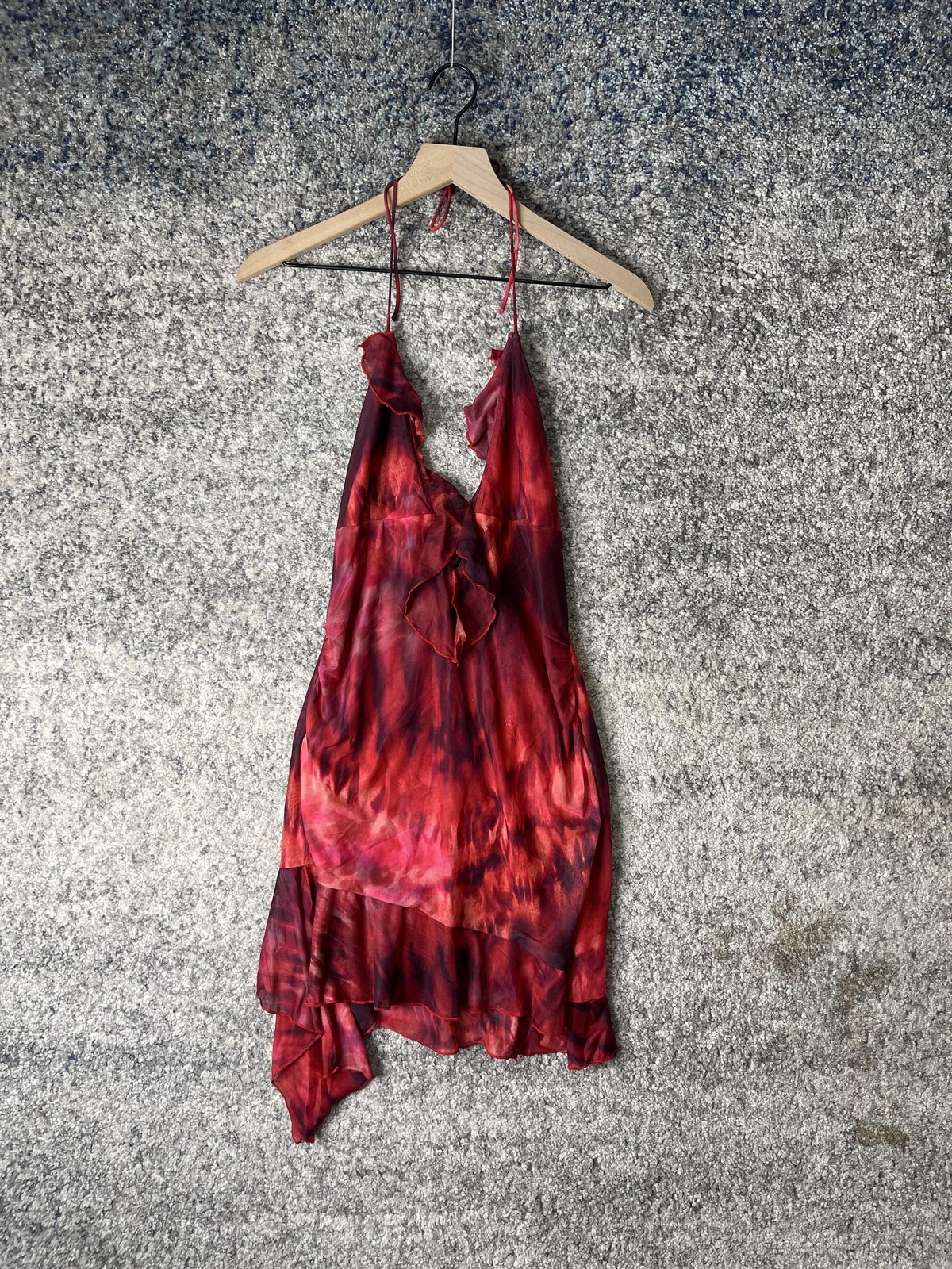 I.AM.GIA Dress Womens Large Red Vira Mini Burning Desert Ruffle Halter Mesh