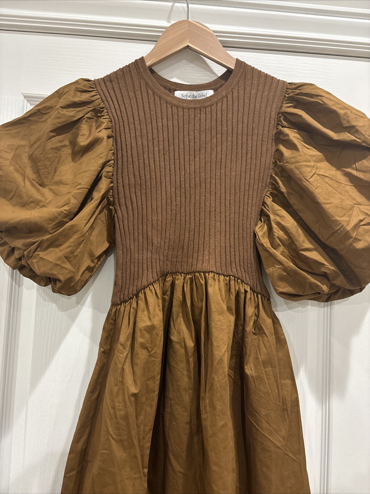 Sofie the Label Tori Puff Sleeve Contrast Maxi Dress Rust Small MSRP $109 Women