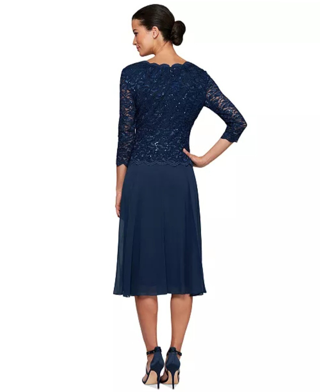 Alex Evenings Sequined Lace Contrast Midi Dress Sz10 $189 (A180)
