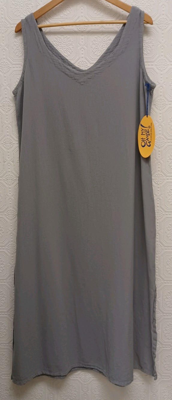 NWT Oh My Gauze Grey 100% Cotton V Neck Sleeveless Shift Dress Misses Size 2