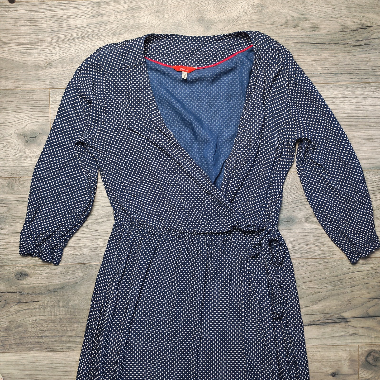 Joules ‘Chloe’ Ankle Length Dress Women’s Size UK 14 Faux Wrap Spotty Navy