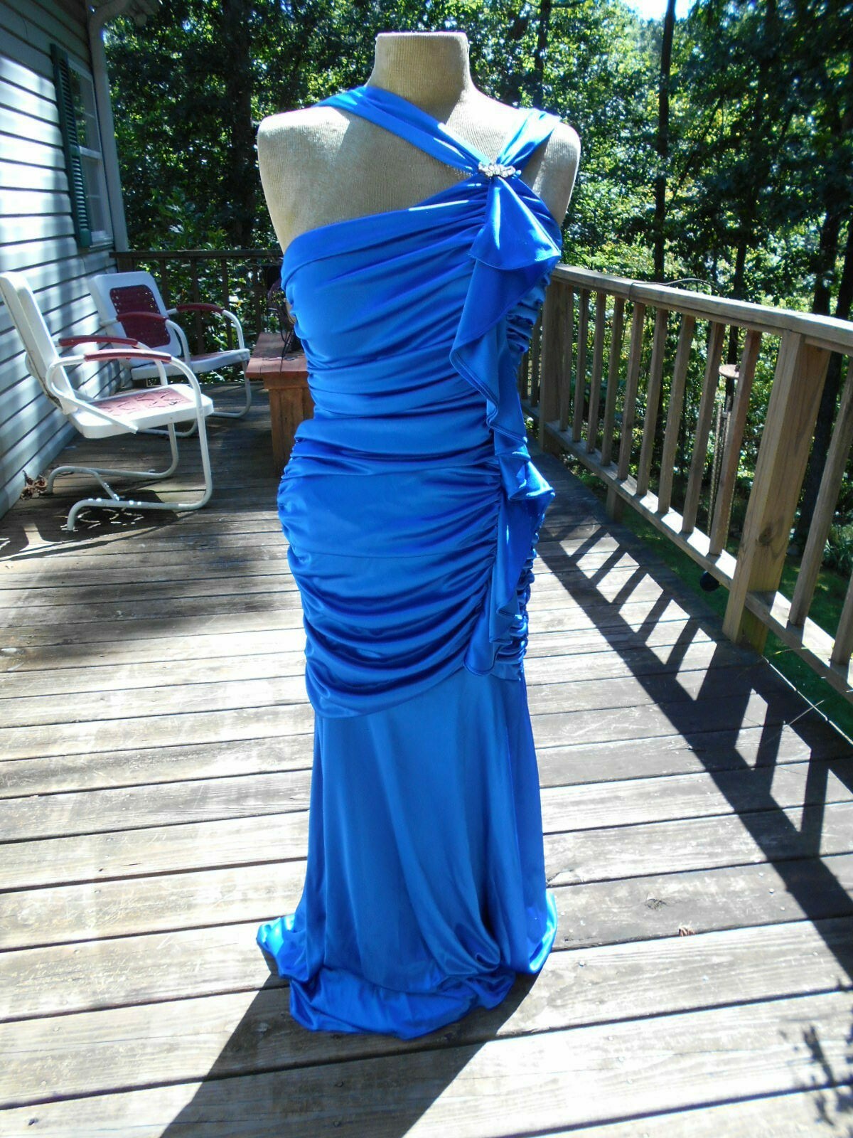 Morgan & Co Royal Blue Satin Formal Holiday Evening Gown Dress 11/12 XL
