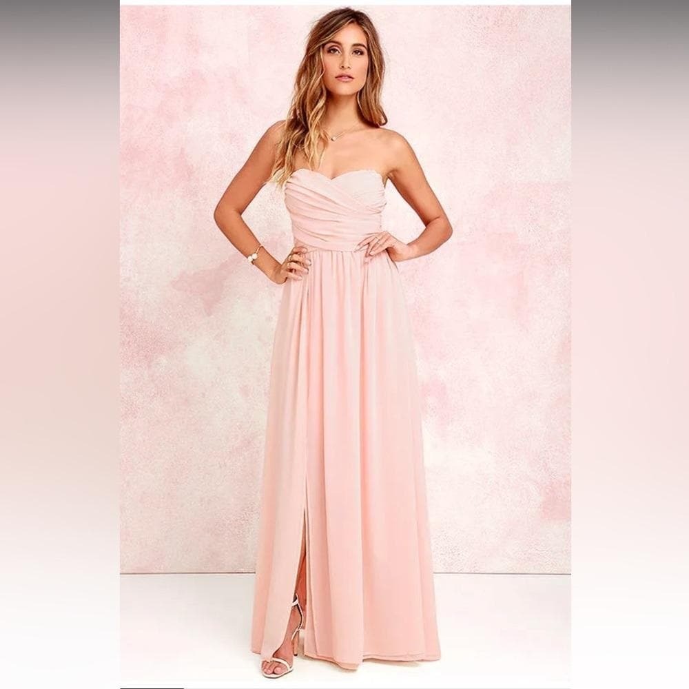 Moonlight Serenade Peach Strapless Dress *alterations for 5′-5’3 *- (46″ long)