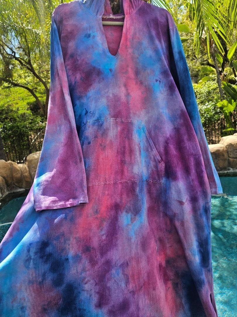 Maya Antonia Unisex Hand Tie-Dye Galaxy Cotton Maxi Dress/Kaftan/Hoodie/Pocket