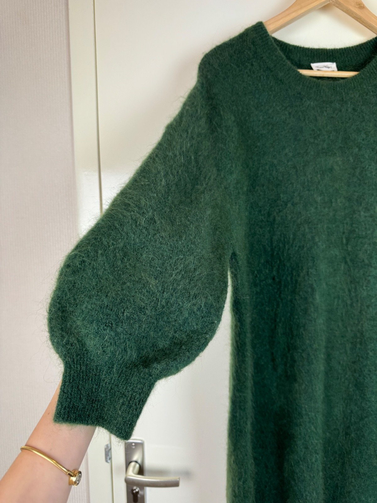 AMERICAN VINTAGE Mohair Wool Fluffy Maxi Sweater Dress Jumper Gown Green M/L