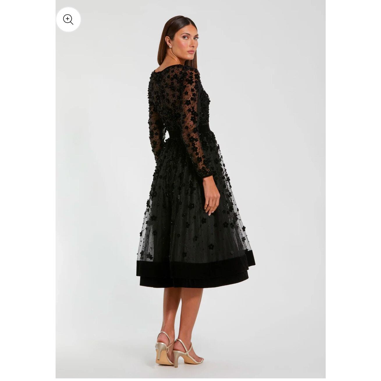 Mac Duggal Evening 67007D Sheer Long Sleeve Modest Prom A-Line Dress Size 14 NWT