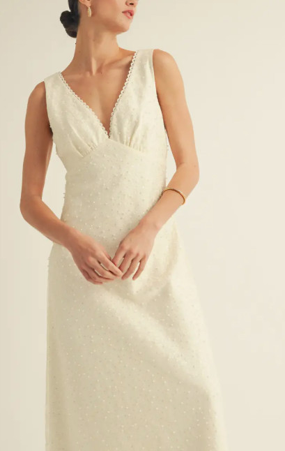 Embellished Beaded Sleeveless Maxi Dress Cream – NWT Formal Evening Gown – Large