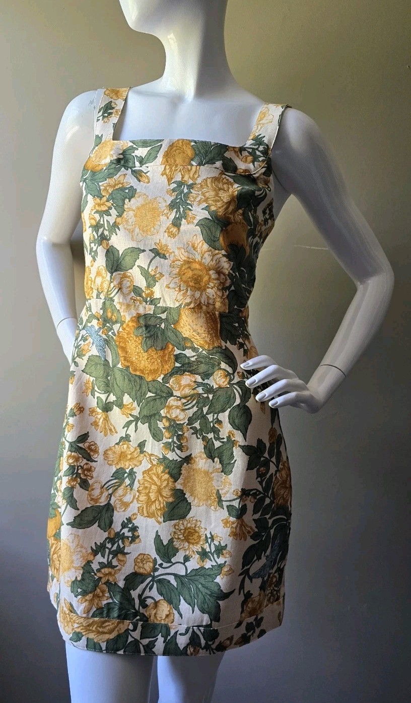 Abercrombie & Fitch Floral Linen Dress Small Tall Lined Elastic Back Adjustable
