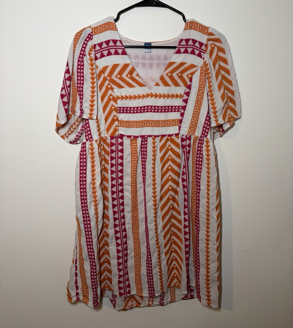 Old Navy Women’s Babydoll Dress M Geometric Smocked Puff Sleeve Square Neck