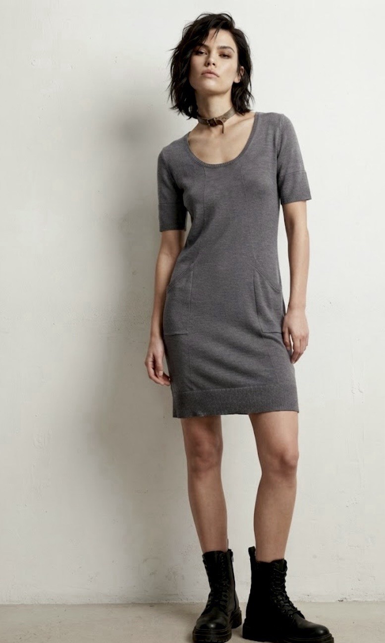 Press Dress Scoop Neck Dress Gray Women’s M Pockets 100% Cotton *Flaw*