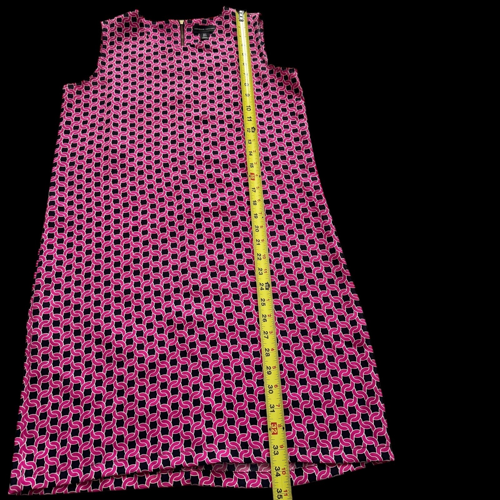 Adrienne Vittadini Geometric Print shift Dress Pink Navy Sleeveless sz 2 office