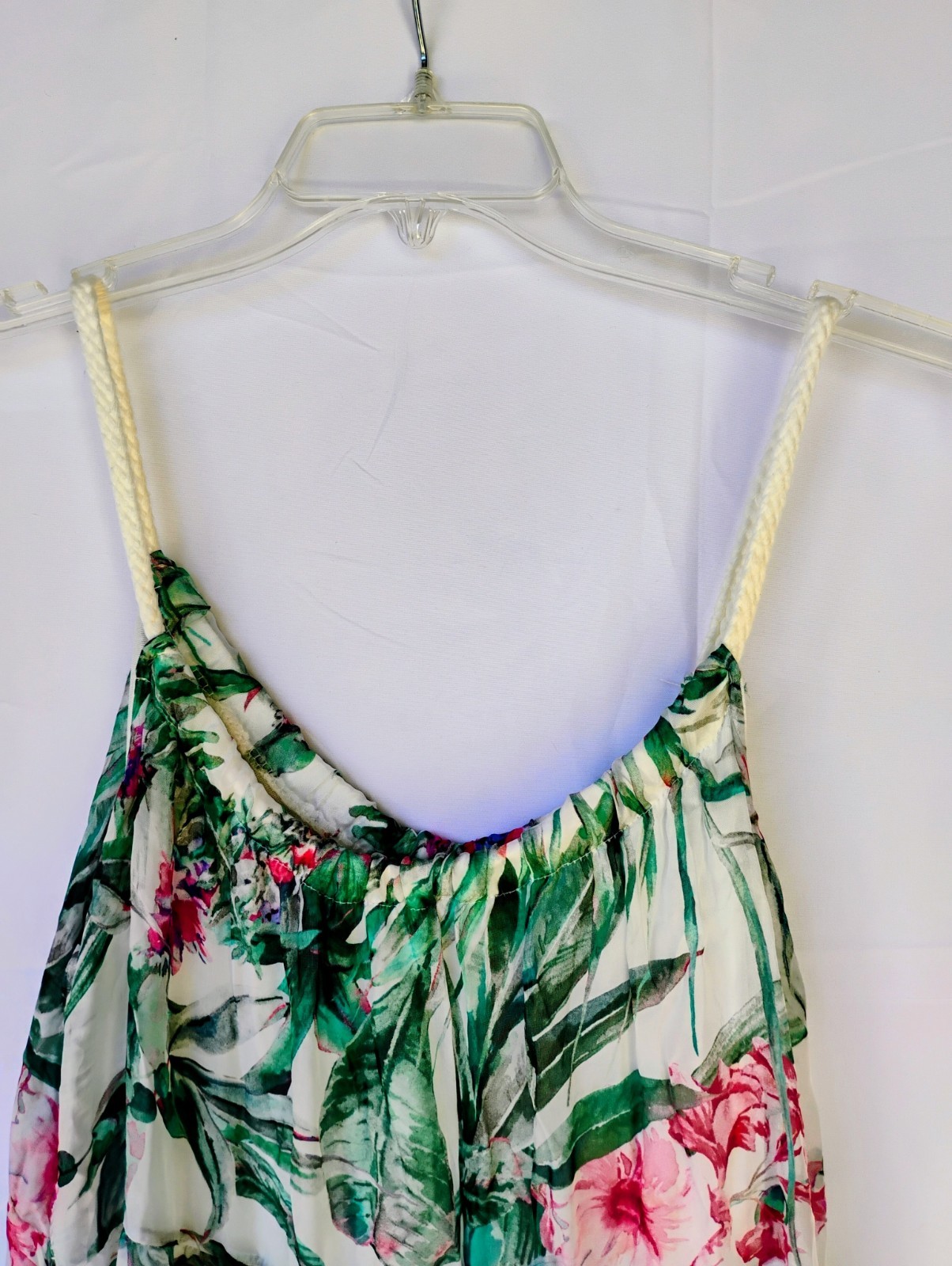 ELENA BALDI ELEGANT TROPICAL SILK BLEND BRAIDED STRAPS SUMMER DRESS – Italy