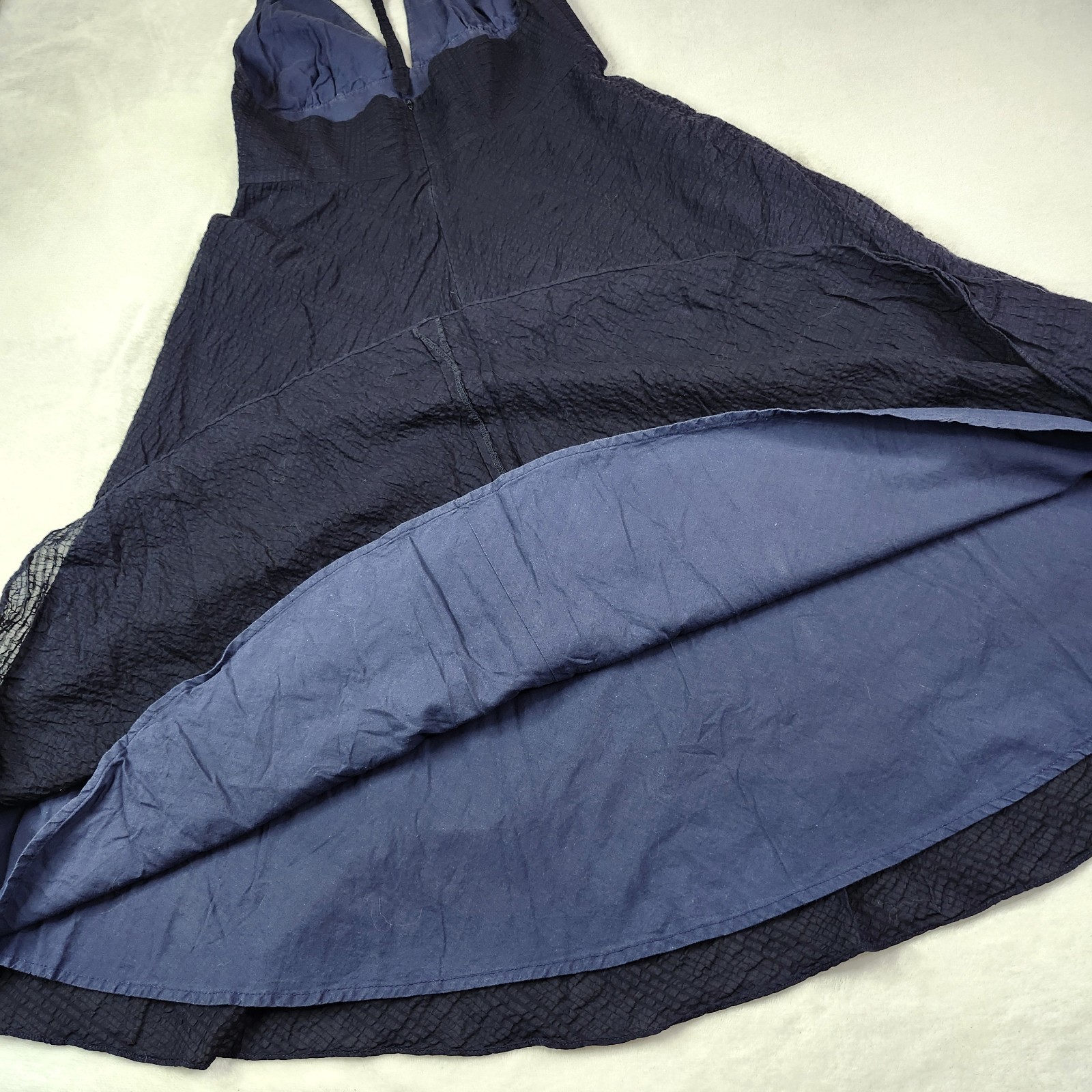 J. Crew Halter Dress Navy Blue 100% Cotton Texture Classic Preppy Fully Lined 4