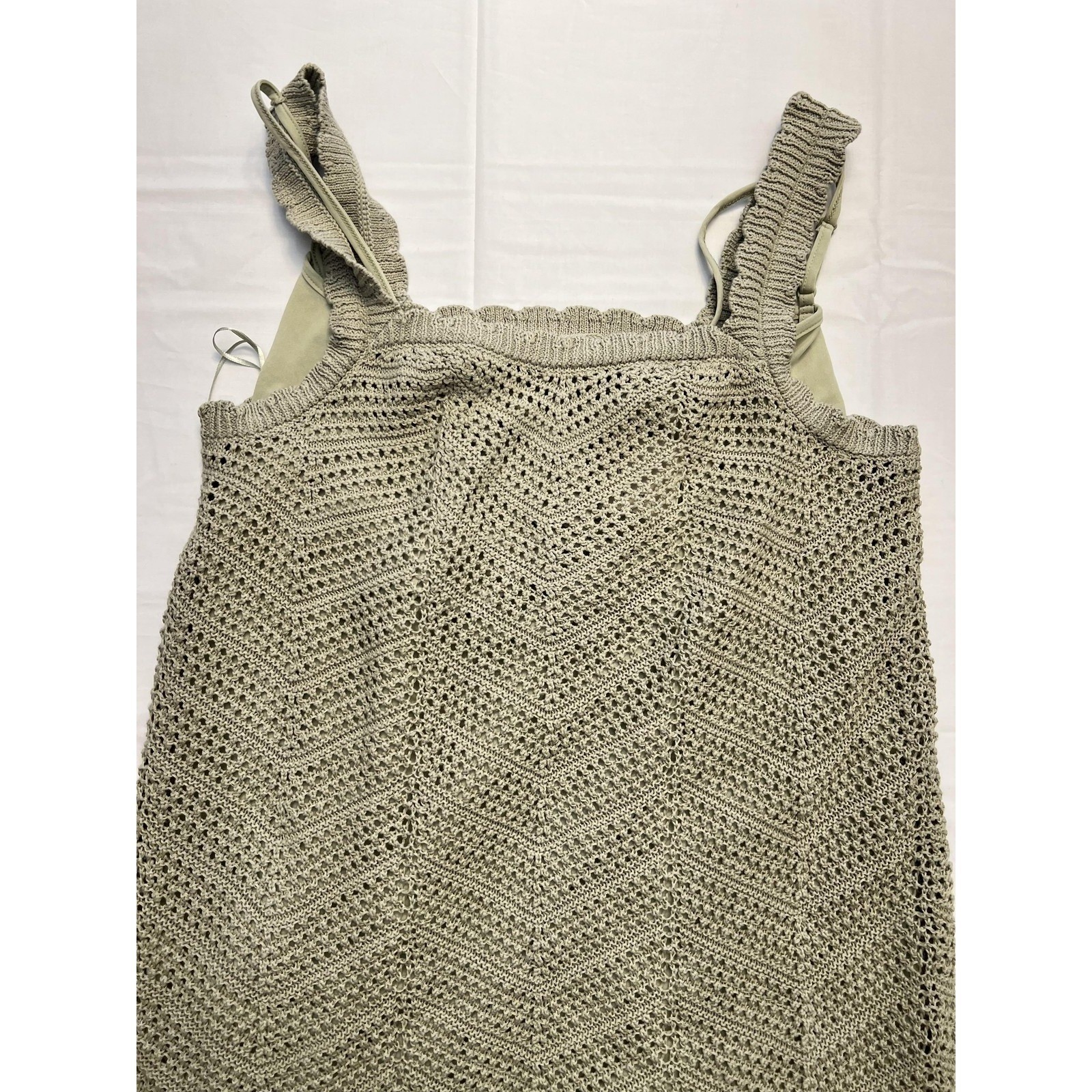 A New Day Knit Dress Womens Medium Light Green Crochet Tank Sleeveless Lined