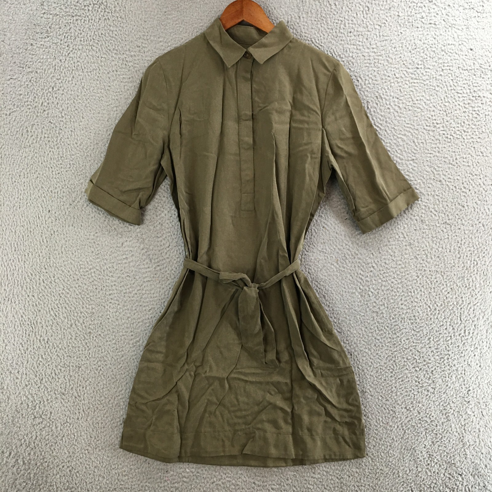 Ann Taylor LOFT Shirt Dress Womens Medium Belted Utility Safari Olive Green NEW