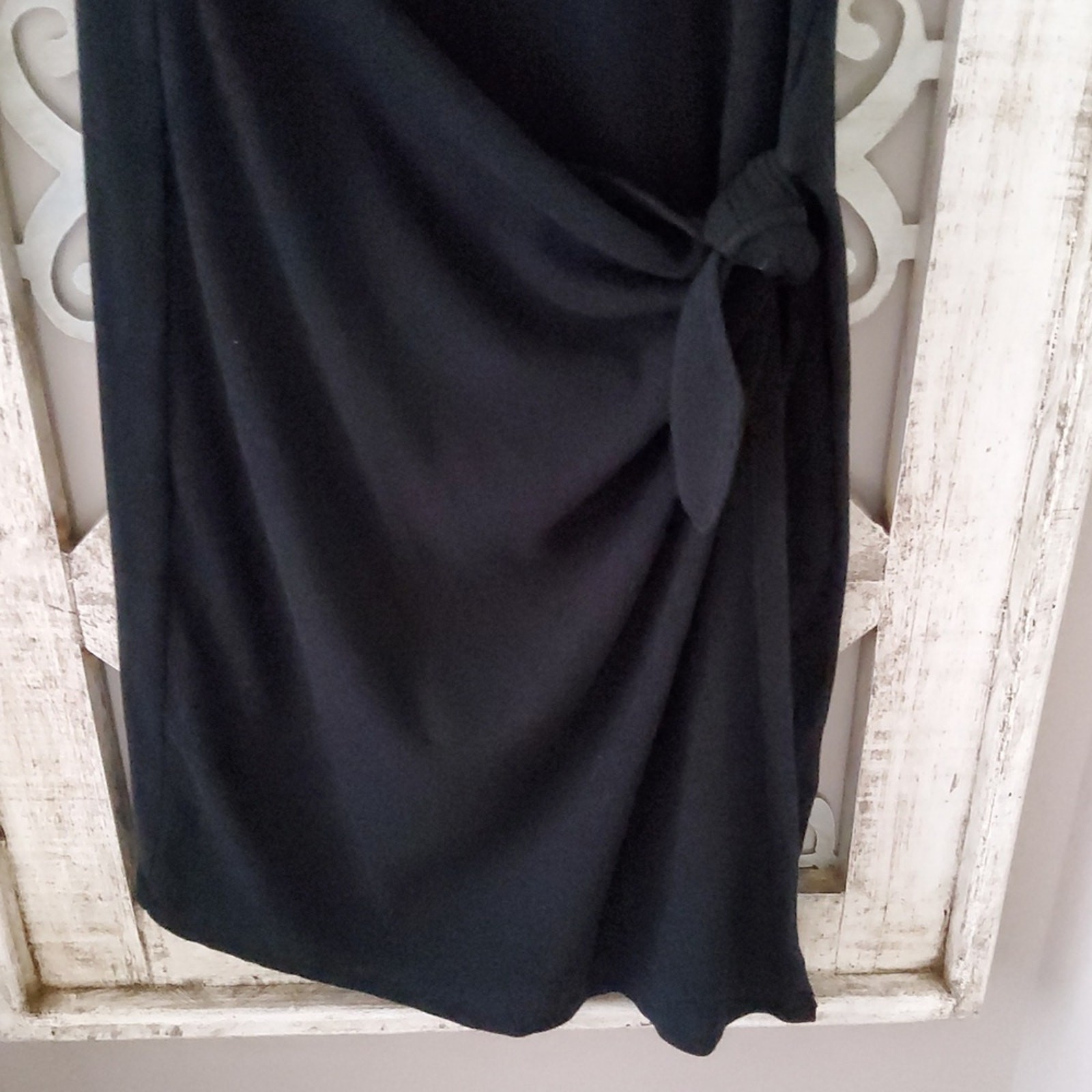 New Caslon Stretch Rib Cotton Tie Sarong Wrap Midi Dress in Black Asymmetric S