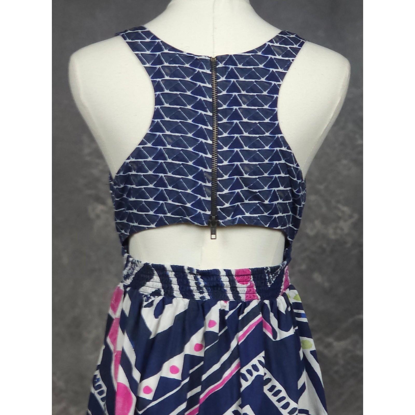 Roxy Geometric Cutout Back Mini Dress Y2K Inspired Surfcore Boho Festival M