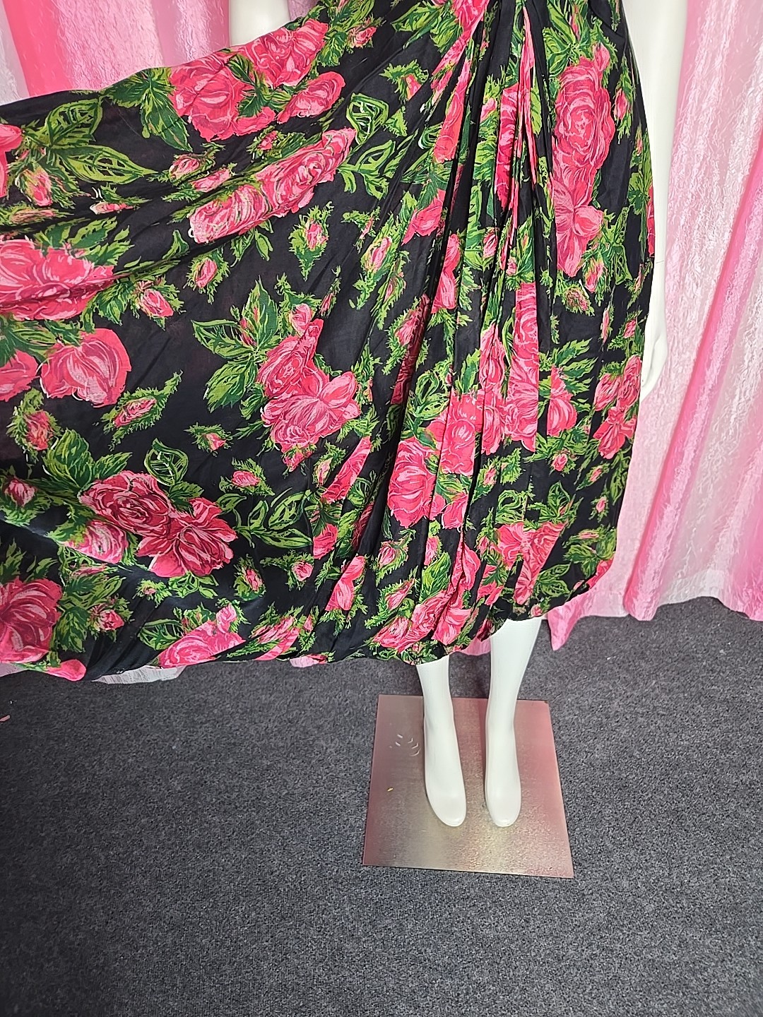 Lee Claire Vintage Green Pink Exquisite 60’s Beaded Floral Dress Size Small