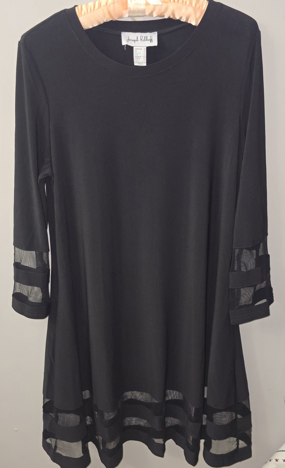 Joseph Ribkoff Dress Size 10 Black Tunic Style Pockets Stretch Mesh