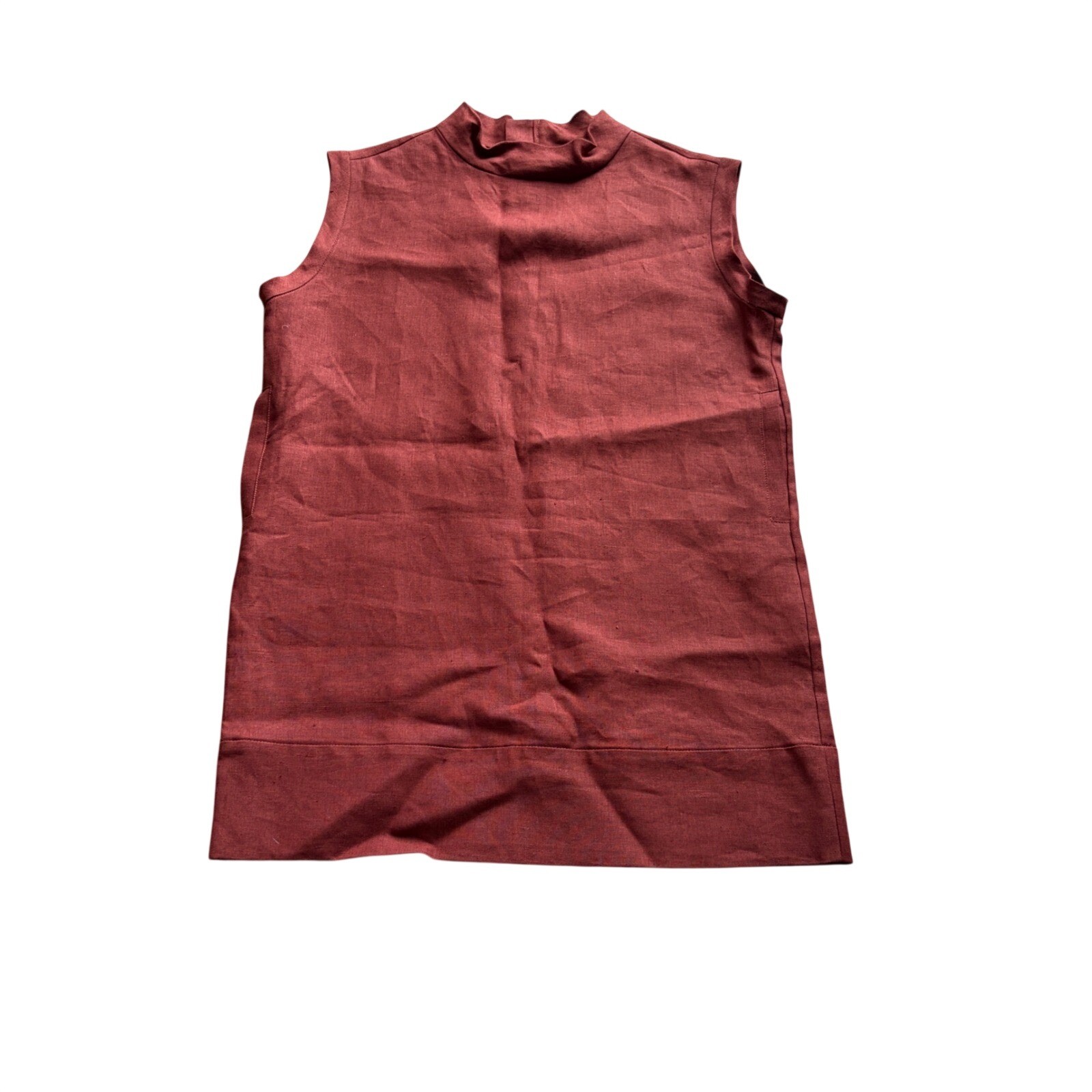 Rachel Comey Womens Rust Red 100% Linen Mock Neck Sleeveless Top Size 2 Made USA