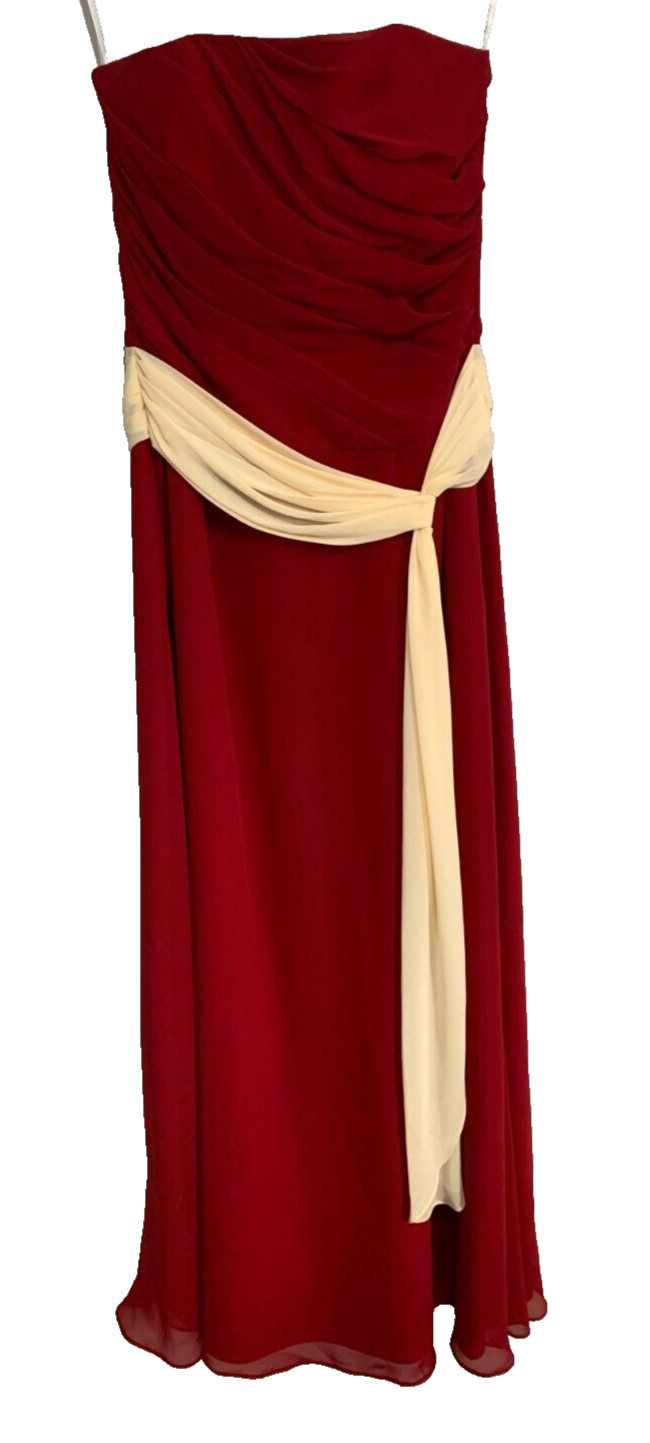 B2 Dark Red Chiffon Dress with Ivory Sash & Red Wrap UK 12 Wedding Occasion