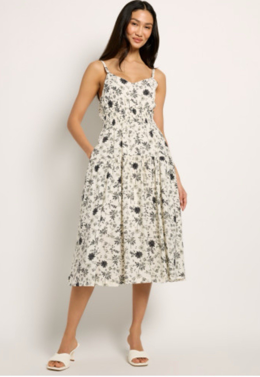 SKIES ARE BLUE Print Midi Dress Black and White Sz Med NWT