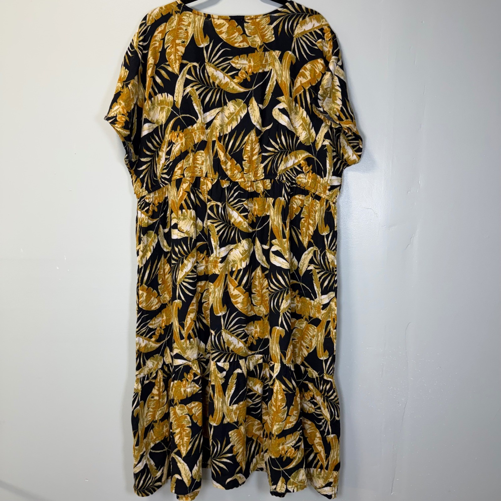 Wonderly Womens XL Tropical Palm Leaf Button Front Tiered Midi Dress 100% Cotton