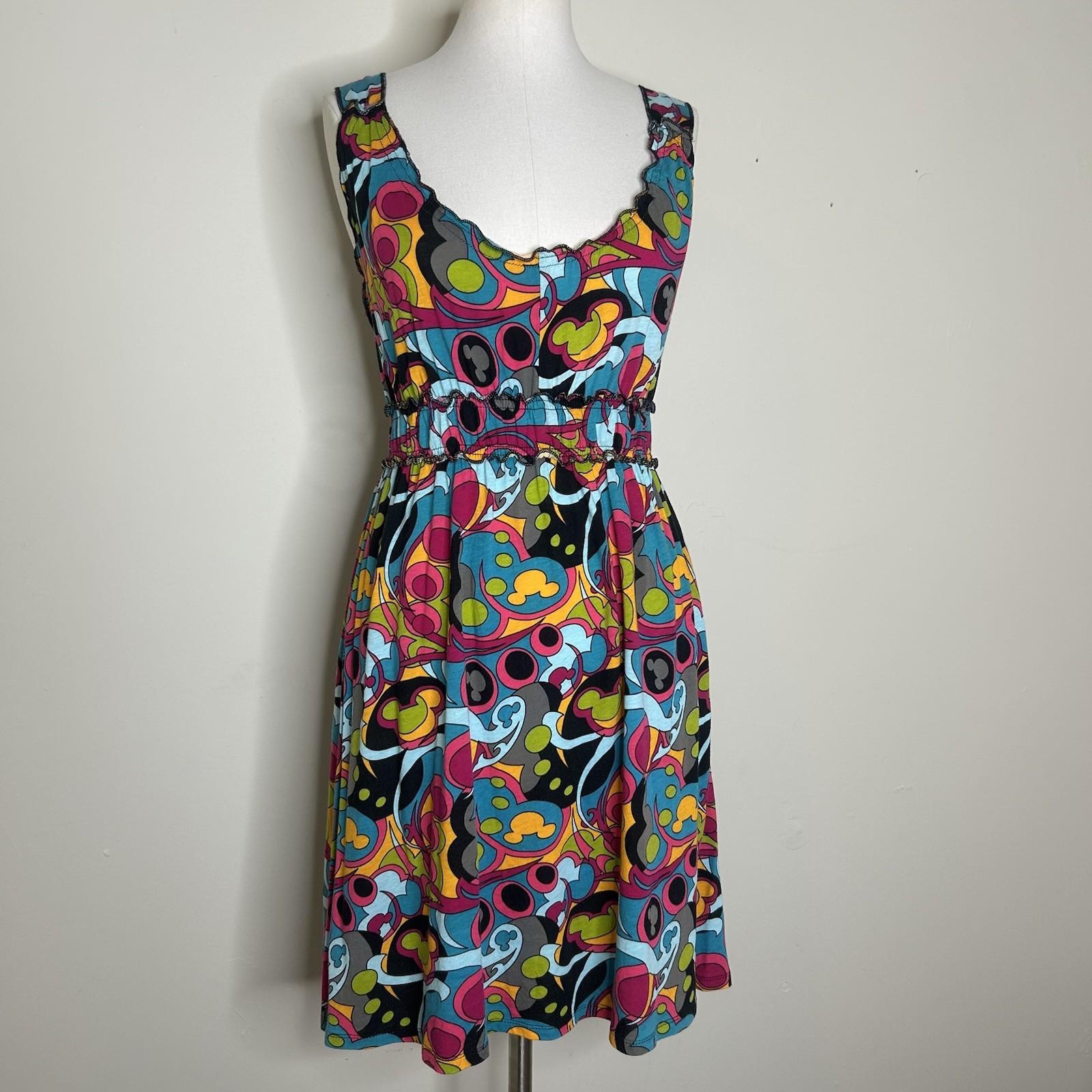 Disney Parks Mickey Mouse Dress Womens Large Rainbow Hippie Midi Tank Sun Dress