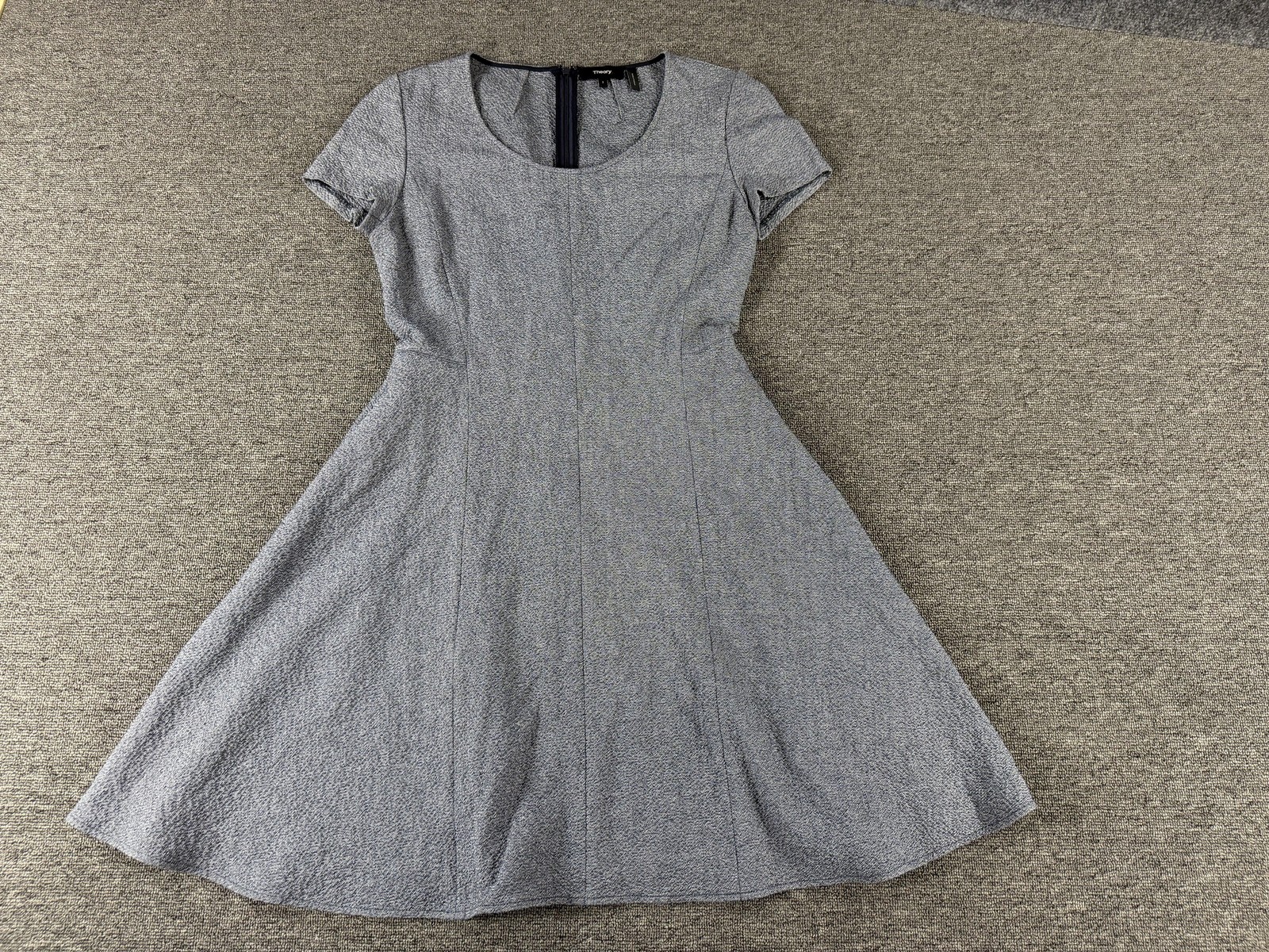 Theory Dress Womens 2 Gray Textured Fit Flare Short Sleeve Kalsington Work